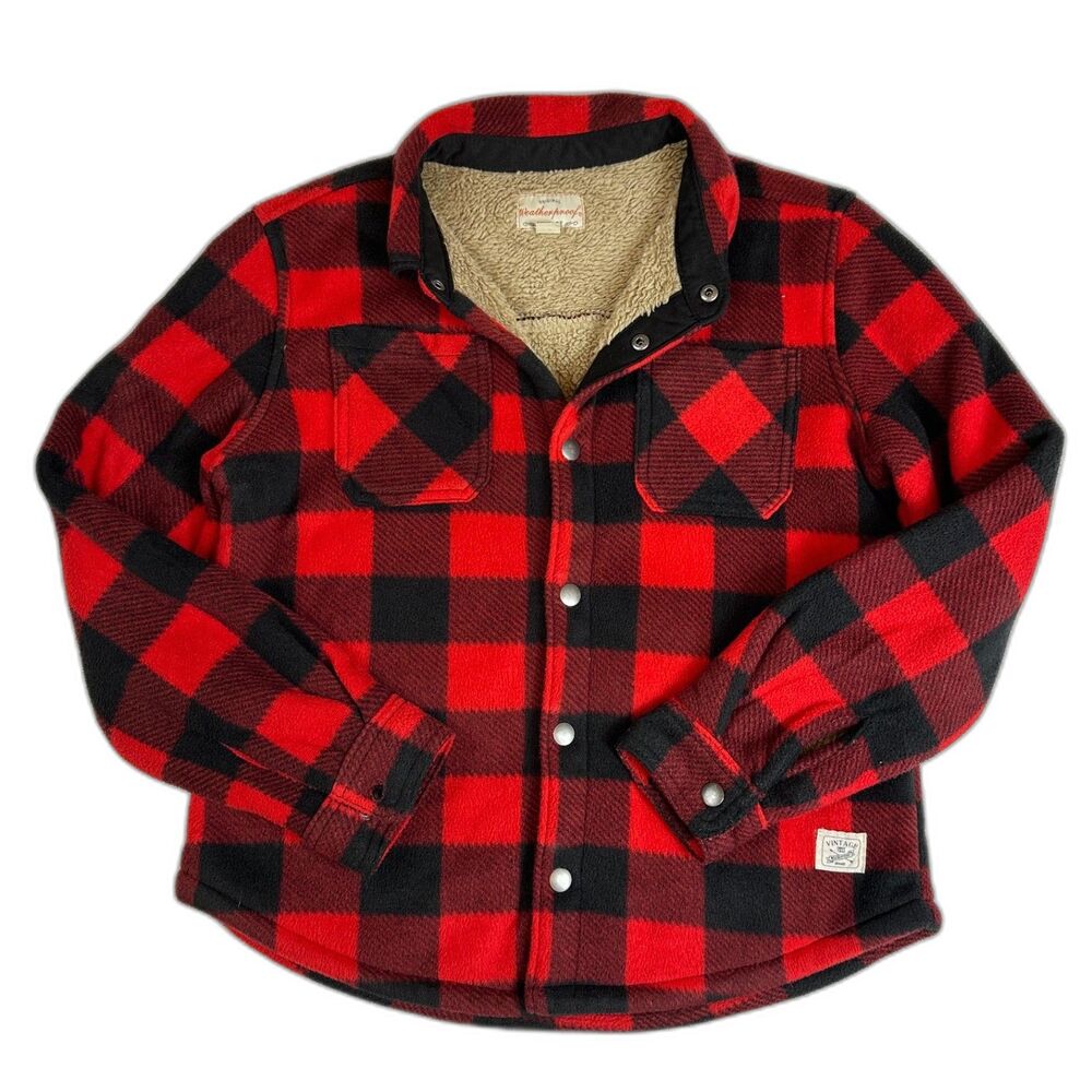 Weatherproof Vintage Boy’s Medium Size 10/12 Fleece Buffalo Plaid Sherpa Jacket
